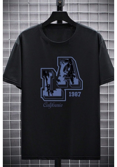 Erkek La California 1987 Baskılı Oversize Tshirt Siyah