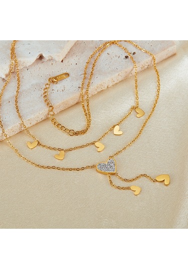 Sones Opk Gx2438 Paslanmaz Çelik Yığılmış Püskül Kalp Kolye Altın