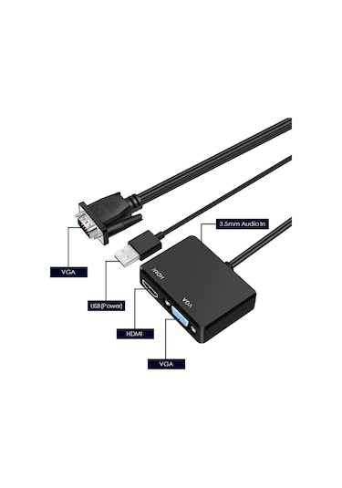 Vga To Vga+hdmi+3.5mm Çevirici Dönüştürücü Çoklayıcı Adaptör