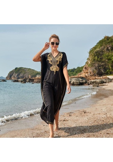 Nakış Fas Kaftan Bayan Maxi Bayram Elbisesi Arap Farasha Rahat Uzun Büyük Boy Parti Mavi