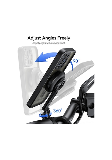Maiyame Telesın Bisiklet Motor Siklet Telefon Tutucu Nylon Fiber Şok Emici Manyetik Kılıf 360 Döner İphone 15 Pro Uyumlu Fotoğraf Video Kaydı