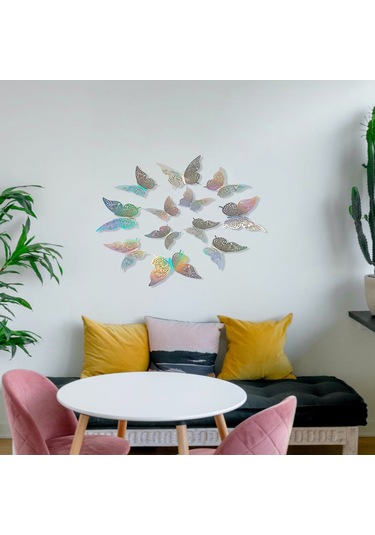 Tenfowee 12 Adet Renkli 3d Kanatlı Kelebek Duvar Sticker - Işıltılı Yansımalı, Zarfımsı Desenli, Ev Dekorasyonu, Kolay Uygulama, Çocuk Odası, Partiler İçin Diğer
