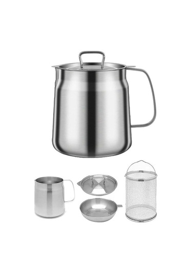 Morponi Paslanmaz Çelik Çok Fonksiyonlu Yağ Filtreli Kızartma Sepeti Çok Yönlü Yağ Filtre Kabı, Ve Süzgeçli Fritöz Krom