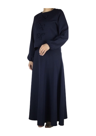 Kadın Spor Önden Kurdela Modelli Kolağzı Lastikli Etek Yandan Fermuarlı Etek Mevlana Model İkili Takım Lacivert