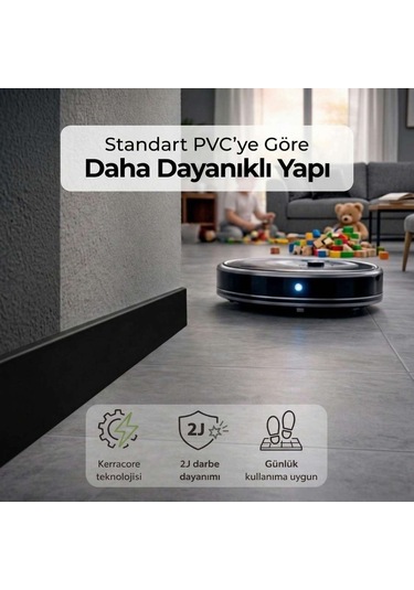 Espumo Kompozit Süpürgelik 8 cm Siyah | Suya Dayanıklı Parke Duvar Süpürgelik 2,40 m ESP206