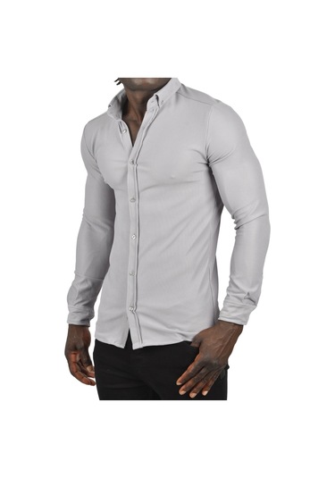 Deepsea Erkek Gri Fitilli Uzun Kollu Gömlek 2500805 Gri