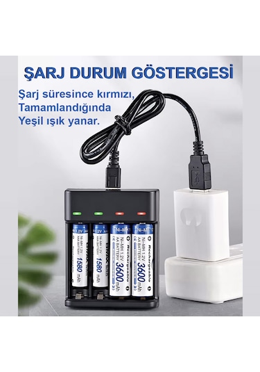 Greentech Pil Şarj Cihazı Dört Yuvalı - 1.2v Ni-mh / Ni-cd Aa / Aaa / Gt-bc07