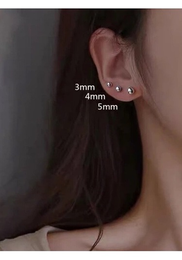 Cerrahi Çelik Üç Çift Top Küpe Gümüş Renk Üç Farklı Boy