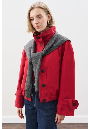 Kare Yaka Bağlamalı Triko Atkı Antrasit Antrasit