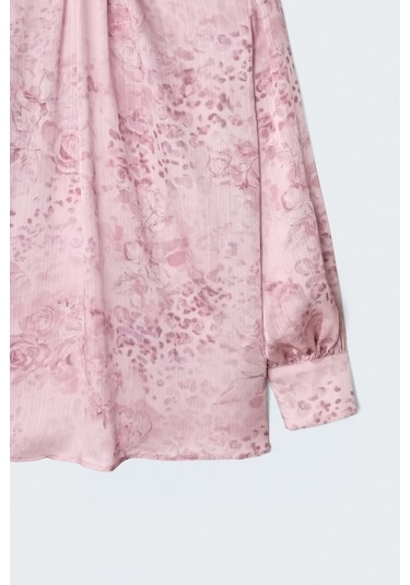 Sateen Desenli Uzun Kollu Bluz - Pembe-137491