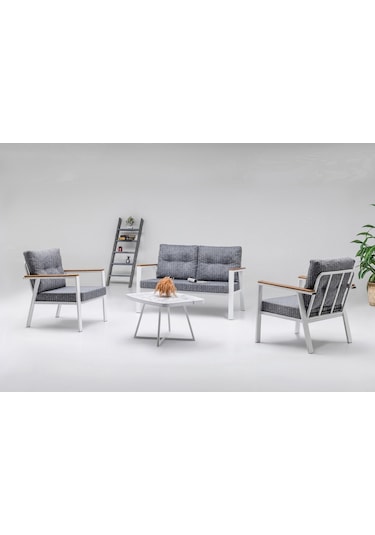 Mymassa Favori Bahçe Takımı - Metal Çay Seti Koltuk Takımı - Beyaz