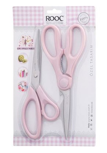 Premium Serisi Ergonomik Saplı Çelik 2'li Mutfak Makası Pembe