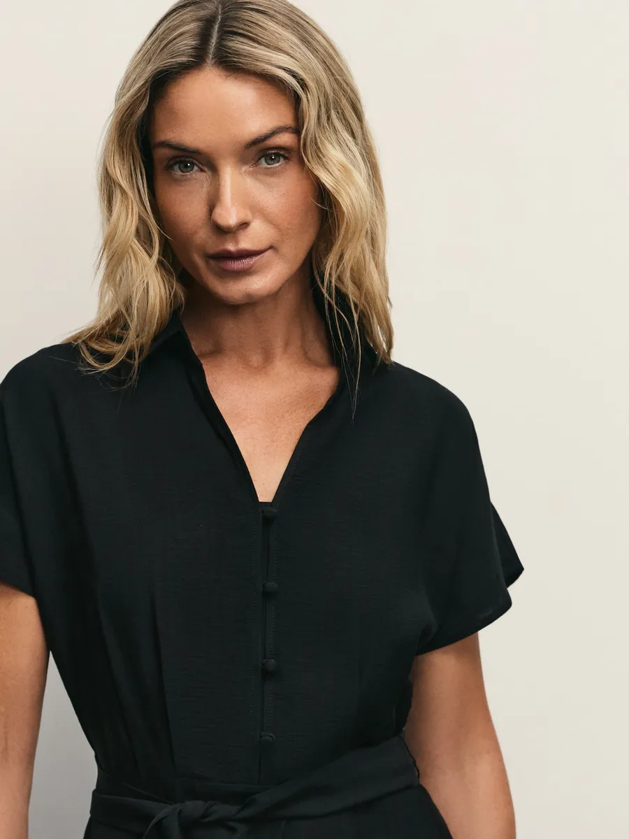 Zarına Gömlekli Yazlık Günlük Midi Elbise 371764807 Siyah