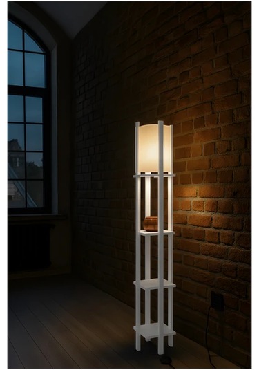 Artıled Modern Metal Gövdeli-raflı Dekoratif Ayaklı Lambader 22x22x145 Bej