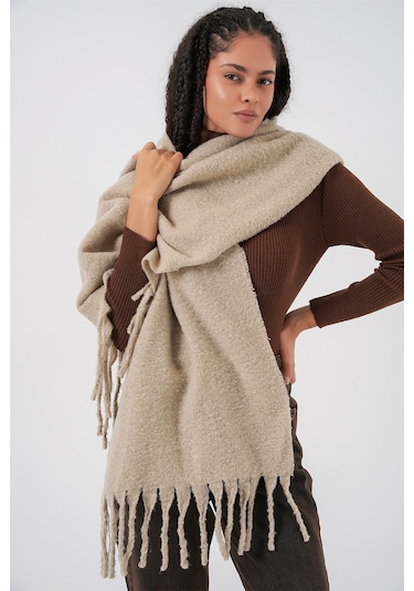 Kadın Yumuşak Dokulu Kalın Şal Atkı 15951 - A.bej Bej