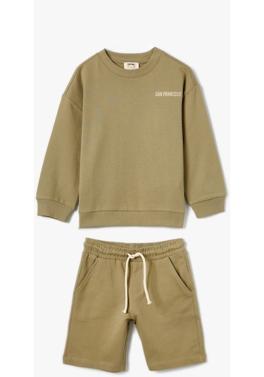 Koton Eşofman Takımı Sweatshirt Ve Şort Set Haki 4skb10390tk
