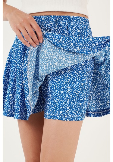 Lela Desenli Beli Lastikli Slim Fit Mini 2'Li Paket Bayan Şort Etek 5864024S2 Saks-Zebra