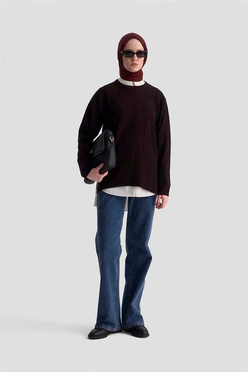 Armine Başak Desenli Kazak 25kd7006 Siyah Siyah