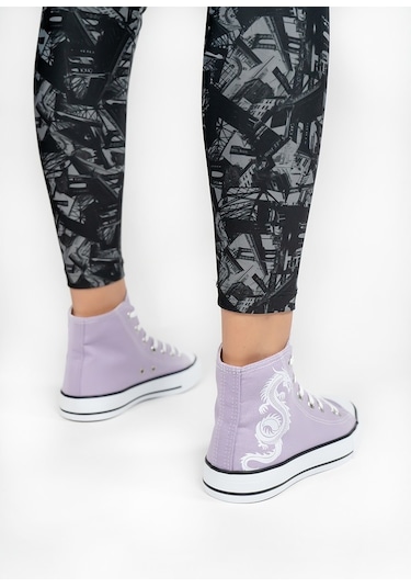 Kadın Keten Bilekli Baskılı Spor Ayakkabı Lila