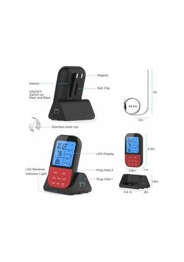 Besthome1 Siyah Dijital Izgara Barbekü Fırın Termometre, 2 Prob Kavisli, Kablosuz Su Geçirmez Ev Mutfak Gıda Termometresi