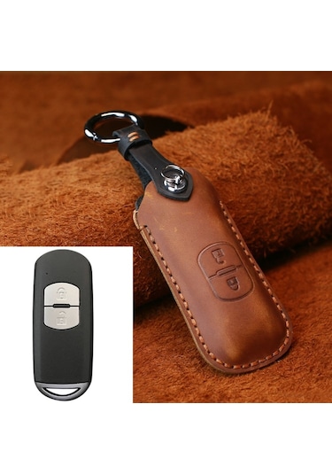 Sones Mazda Uyumlu Eski Stil Hallmo Araba Inek Derisi Deri Anahtar Koruyucu Kapak Anahtarı Iki Anahtar Sürümü Kahverengi 2 Adet