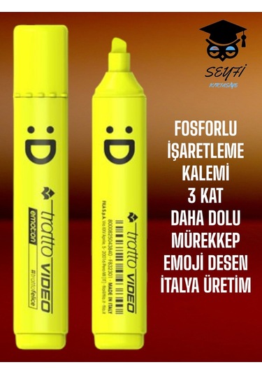 Fosforlu İşaretleme Kalemi 3 Kat Daha Dolu Mürekkep İtalya Üretim Sarı