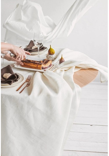 WellstilPremium Keten Masa Örtüsü  Beyaz