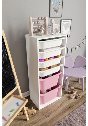 %100 Mdf - Large Mono 6 Sepetli Oyuncak Dolabı Pembe