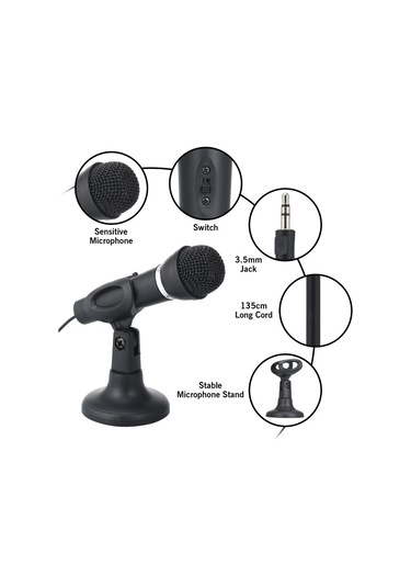 Mufunye Standlı Mini Mikrofon 3.5mm Jaklı Masa Mikrofonu Bilgisayar Oyun Kayıt Sohbet Şarkı Söyleme Toplantı