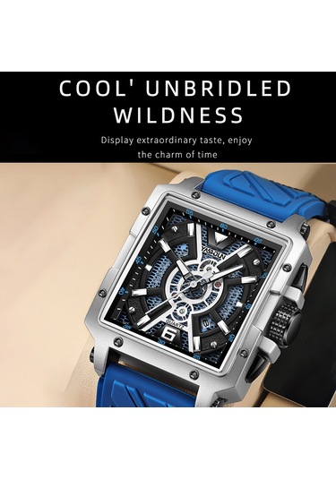 Yashıdun 5071 Şık Kare Kuvars İzle Silikon Kayış Erkekler Aydınlık Bilek Saati - Siyah Kadran / Kırmızı Kayış