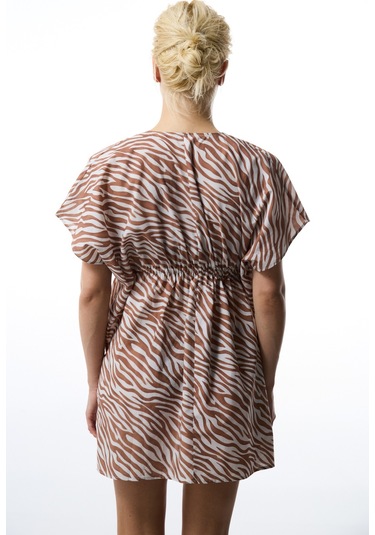 Penti Gale Zebra Desenli Bağlama Detaylı Mini V Yaka Kaftan Çok Renkli