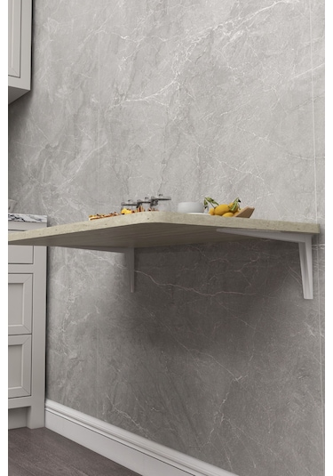 60x90 Cm İskandinav Tarzı Duvara Monte Katlanır Masa Traverten