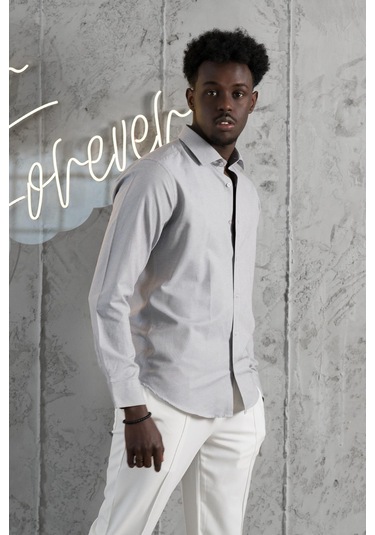 Advante Slimfit Yazlık Düz Pamuklu Gömlek Gri