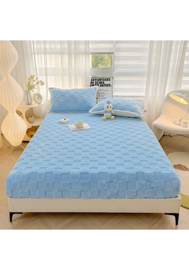 Cbtx Kalın Outdoor Kadife Koruyucu Lastikli Yatak Örtüsü(1 Adet Çarşaf) 150 200cm Mavi