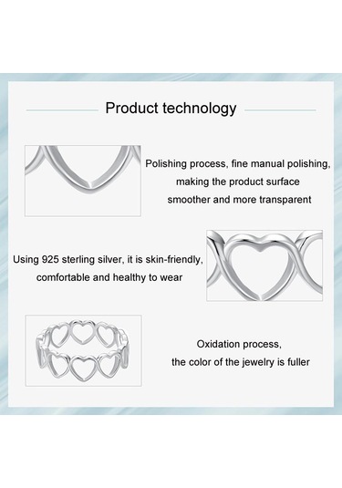 S925 Sterling Silver Oxidized Heart-shaped Hollow Ring No.8 Çok Renkli