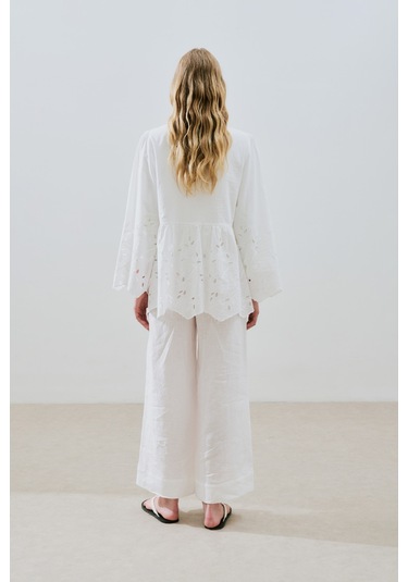 Bağlamalı Nakışlı Tunik Ekru Ekru