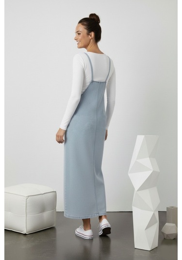 Shevega Kadın Uzun Taş Bahçivan Askili Elbise Mavi