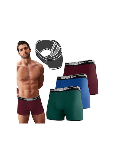 Yohannes Club, Erkek Özel Bölmeli Pamuklu Boxer, Renk Seçenekli, 3'lü Paket, Bordo,yeşil,mavi Bordo - Mavi - Yeşil