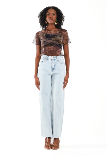 By Papi Baskılı Tül Crop Yeşil