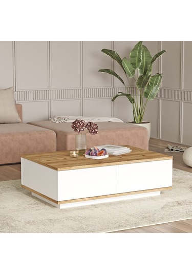 Aven Orta Sehpa 60x90cm 2 Kapaklı Çam-beyaz Ave14-aw Beyaz - Çam