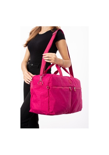 Seyehat Spor Çantası Kabin Boy Valiz 45 35 Cm Omuz Ve Çapraz Askılı Hafif Klinkır Çanta Su İtici Pembe