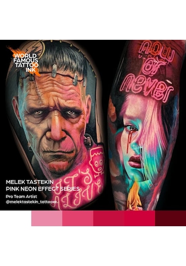 Melek Neon Effect Series Pink 6'lı Set - World Famous Ink Dövme Boyası - 1oz/30ml