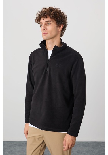 Tommy Life River Siyah Dik Yaka Erkek Polar Sweatshirt - 88310 Siyah