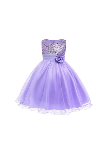 Kız Çocuk Pullu Payetli Abiye Elbise-Lila