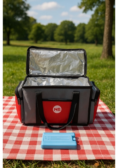 Newbag Yandan Cep Yalıtımlı Soğutucu El Askılı Kamp Çanta-gri Krm Gri - Kırmızı