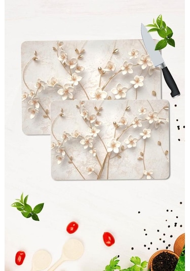 2' Li Takım 30X40 Cm Ve 20X30 Cm Yapay Güller Desenli Cam Kesim T