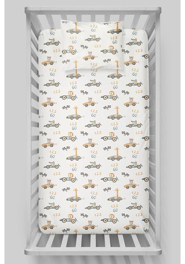 Organik Bebek Boy Lastikli Çarşaf Seti 70x110 - Minik Yarışçılar