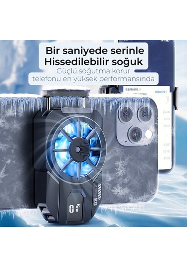 Polham Tüm Telefonlara Uyumlu 7000rpm Buz Tipi Soğutucu Buz Mavisi Led Işık Oyuncular İçin Özel Tasarım