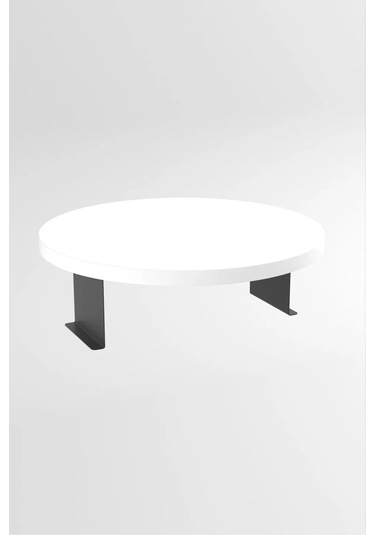 İkili Yan Sehpa Ayarlanabilir Tepsi Yuvarlak Beyaz