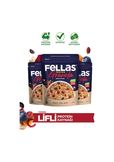 Fellas Protein Granola - Kırmızı Meyveler 270 G 3'lü Paket